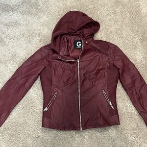 New Guess Burgundy Leather Jacket